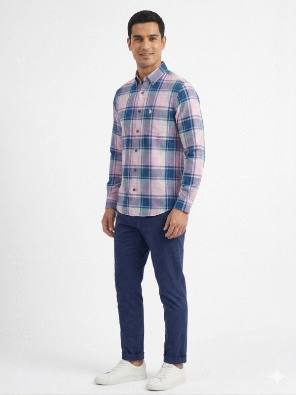 Pink Checked Shirts Full Sleeve For Men