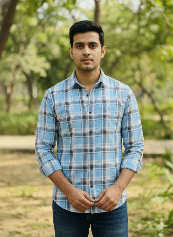 Light Blue Checked Shirts Full Sleeve For Men