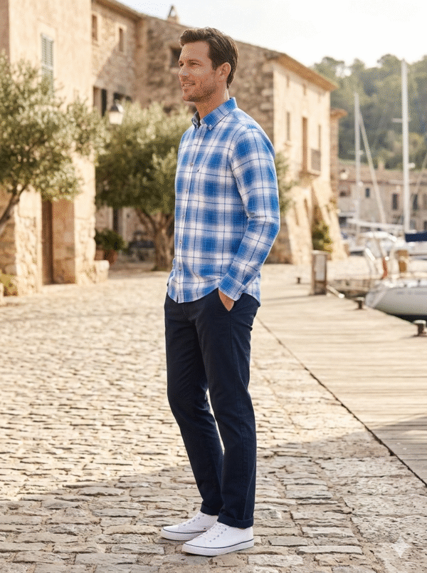 Sky blue Checked Shirts Full Sleeve For Men