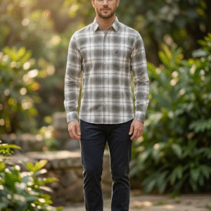 Light Grey Checked Shirts Full Sleeve For Men