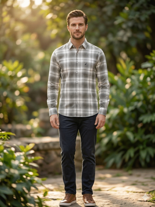Light Grey Checked Shirts Full Sleeve For Men