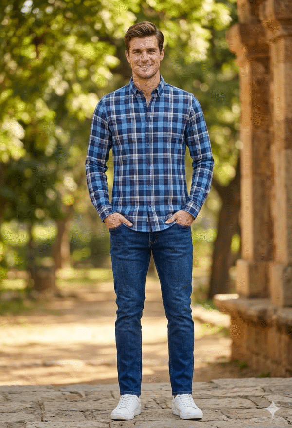 blue Checked Shirts Full Sleeve For Men