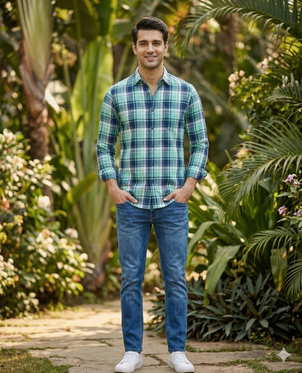 Green Checked Shirts Full Sleeve For Men