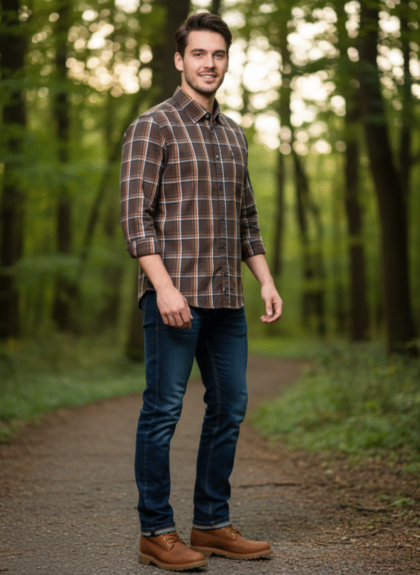 Brown Checked Shirts Full Sleeve For Men